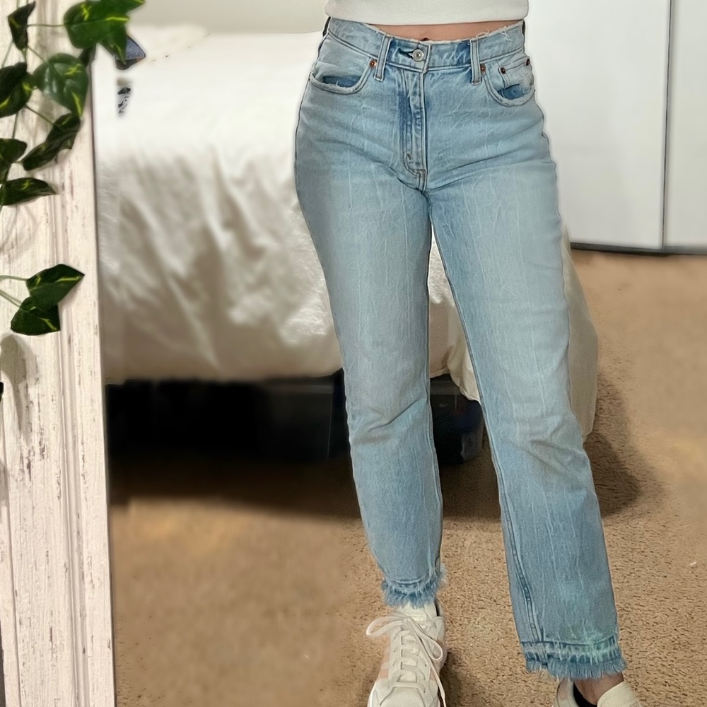 Abercrombie & Fitch high rise mom jeans.